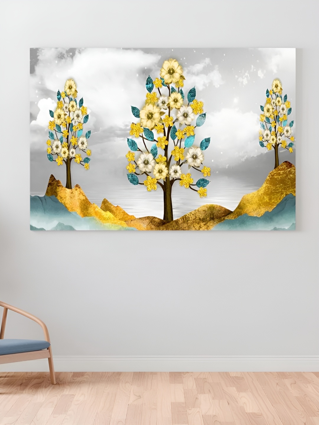 

CLAWCRAFTS White & Yellow Floral and Botanical Canvas Painting Wall Art