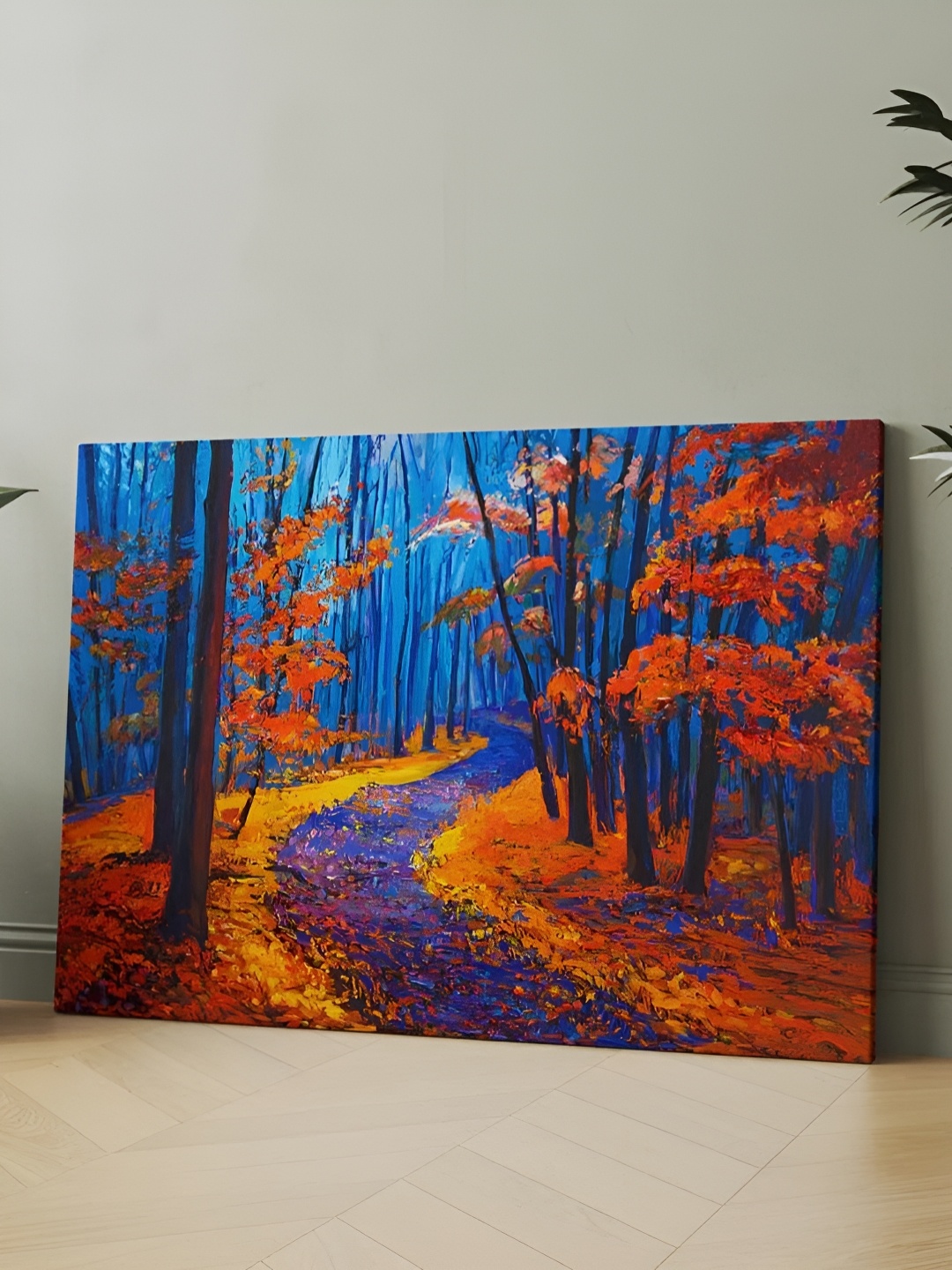 

CLAWCRAFTS Blue & Orange Floral and Botanical Canvas Painting Wall Art