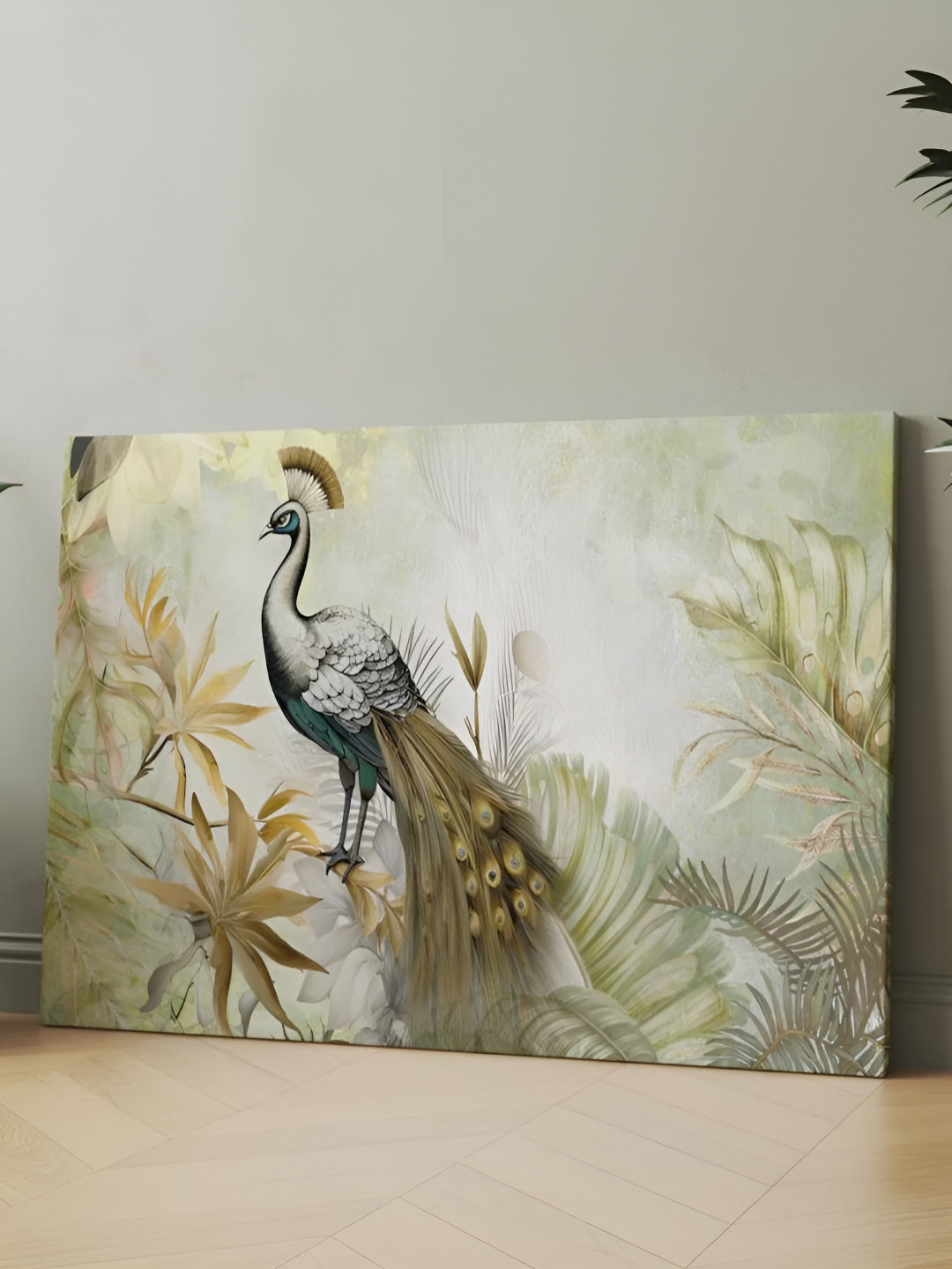 

CLAWCRAFTS Olive Green Birds and Animals Canvas Painting Wall Art