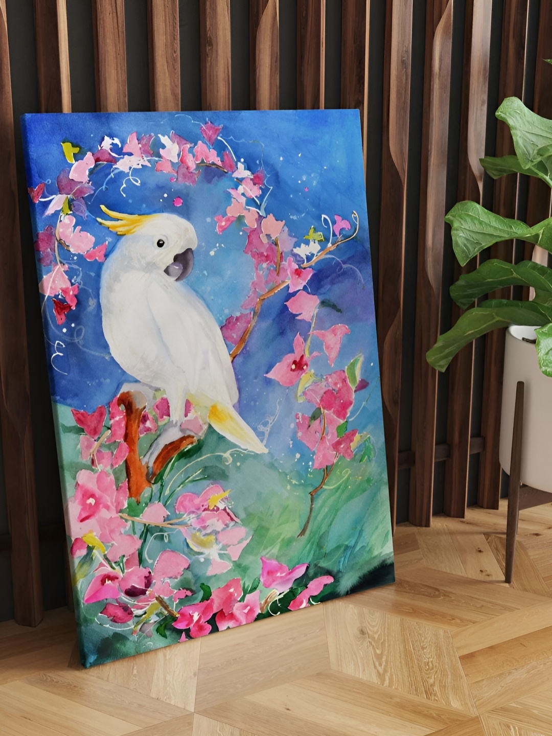 

CLAWCRAFTS White & Blue Birds and Animals Canvas Painting Wall Art