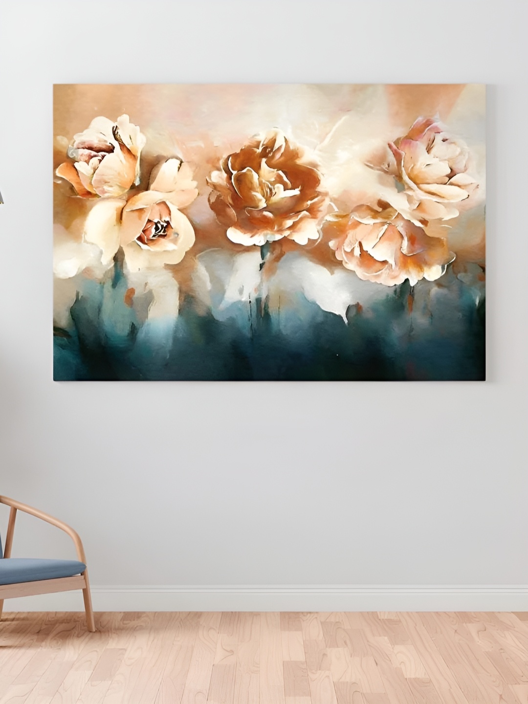 

CLAWCRAFTS Beige & Blue Floral and Botanical Painting Wall Art