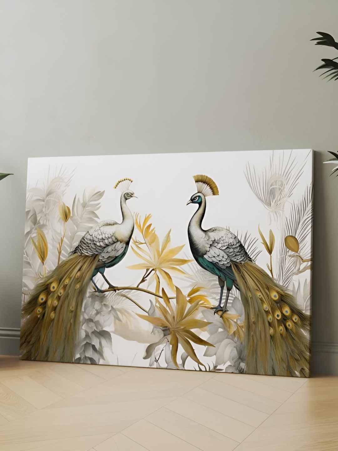 

CLAWCRAFTS White & Olive Green Birds and Animals Painting Wall Art