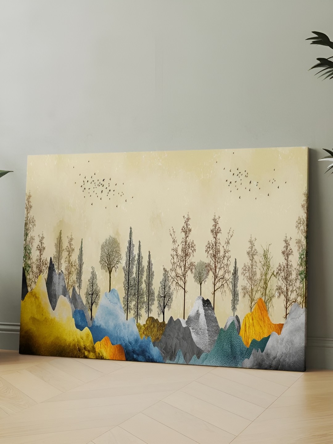 

CLAWCRAFTS Cream & Grey Canvas Painting Wall Art