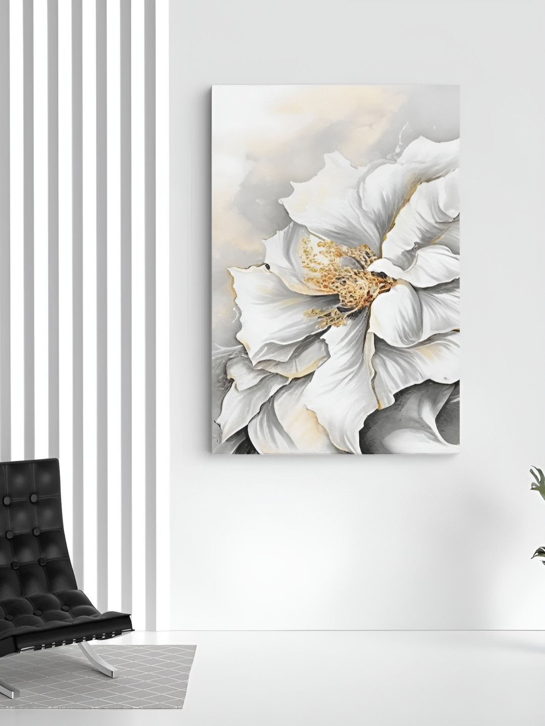 

CLAWCRAFTS White & Grey Floral and Botanical Canvas Painting Wall Art