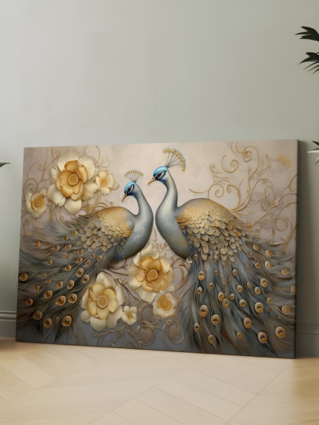 

CLAWCRAFTS Gold Toned & Blue Canvas Painting Wall Art