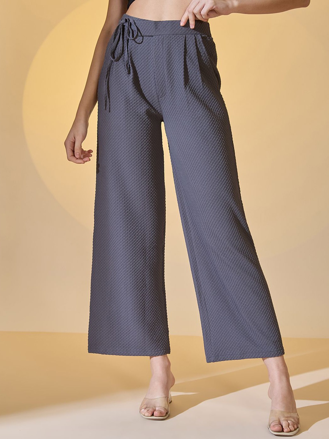 

DressBerry Women Straight Fit High-Rise Parallel Trousers, Grey
