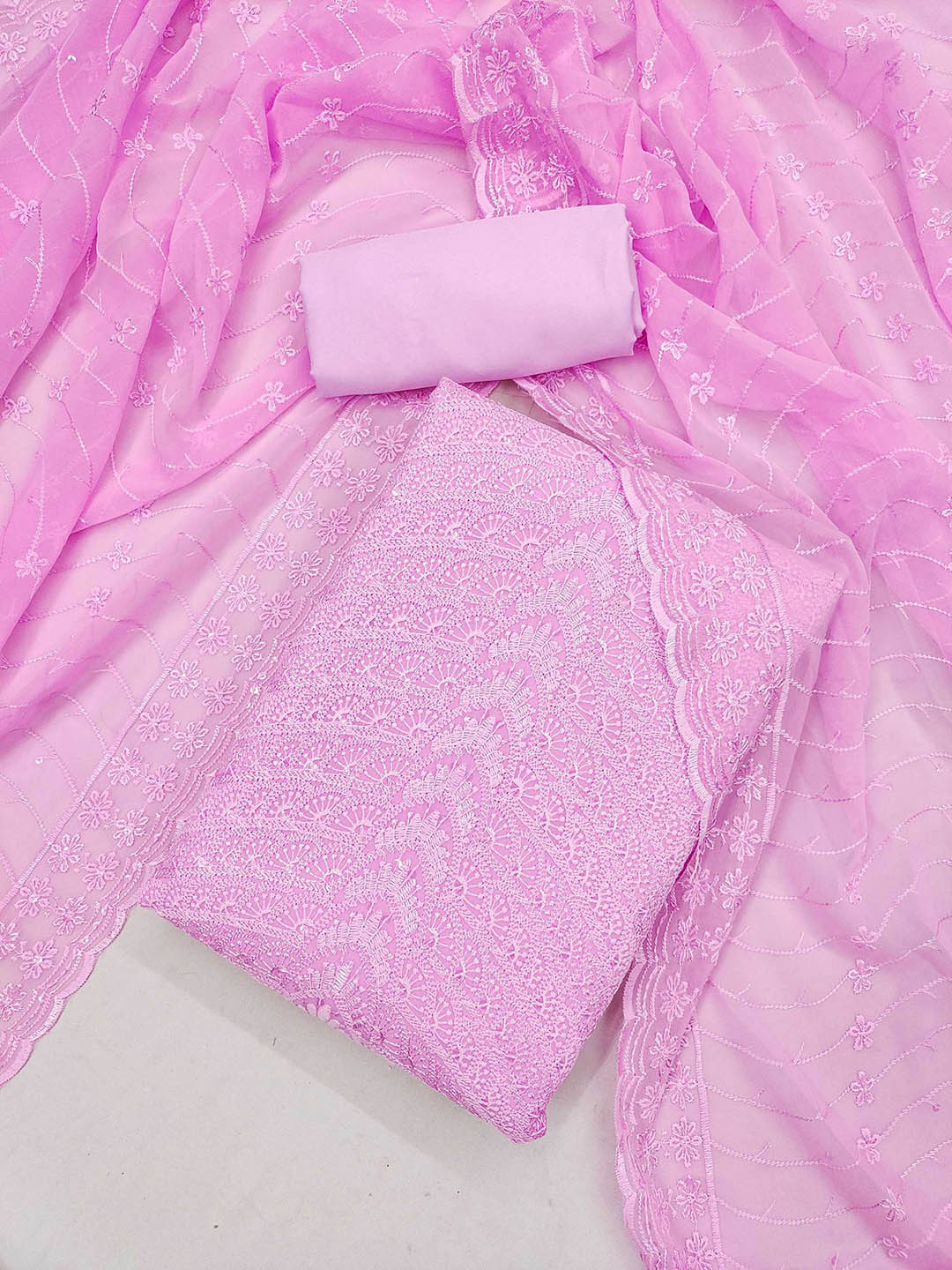 

Panzora Floral Embroidered Unstitched Dress Material, Pink