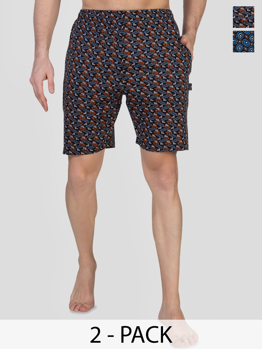 

ZEFFIT Pack Of 2 Men Printed Running Shorts, Brown
