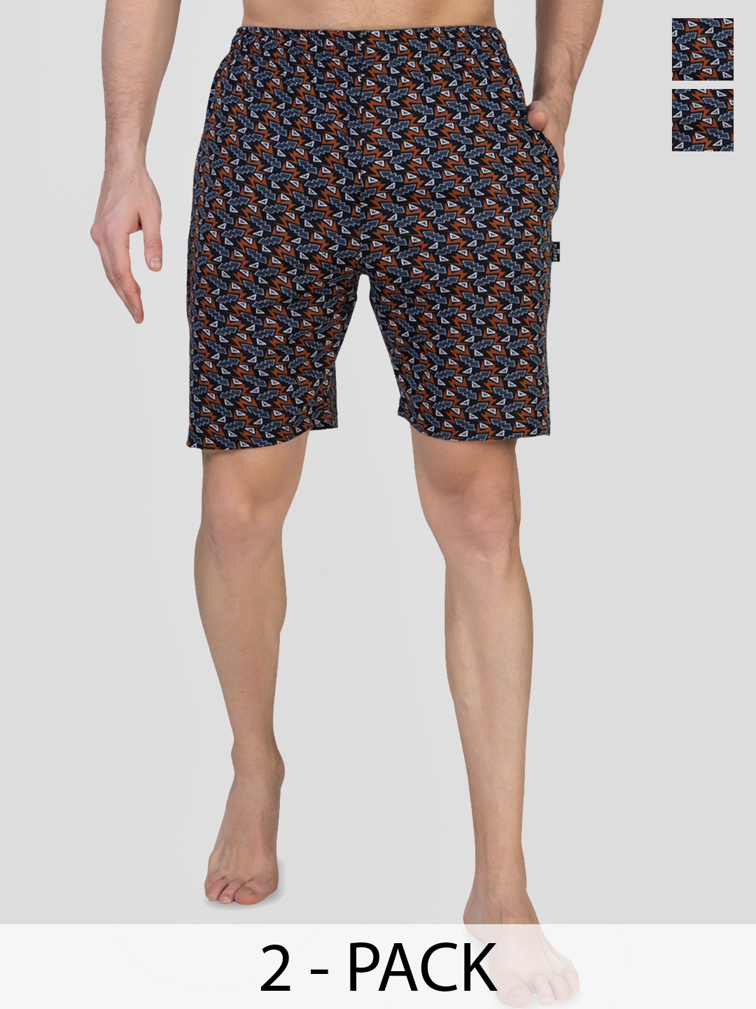 

ZEFFIT Men Pack Of 2 Printed Shorts, Brown