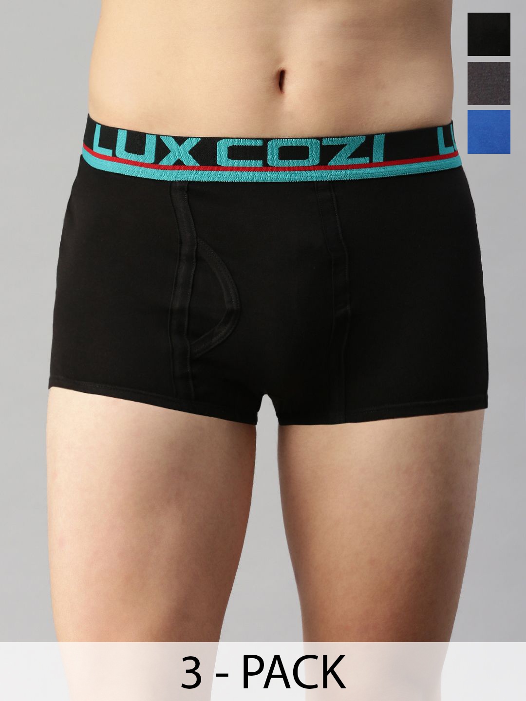 

Lux Cozi Pack Of 3 Men Assorted Trunks COZI_GLO_MINI_TRNK_ASST4_3PC, Black