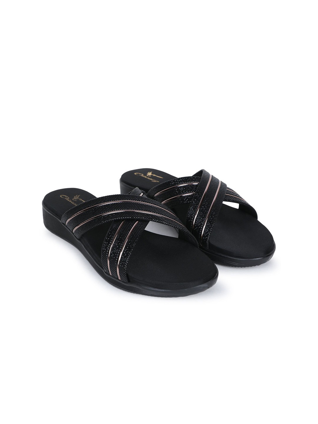 

CHINRAAG Women Open Toe Flats, Black