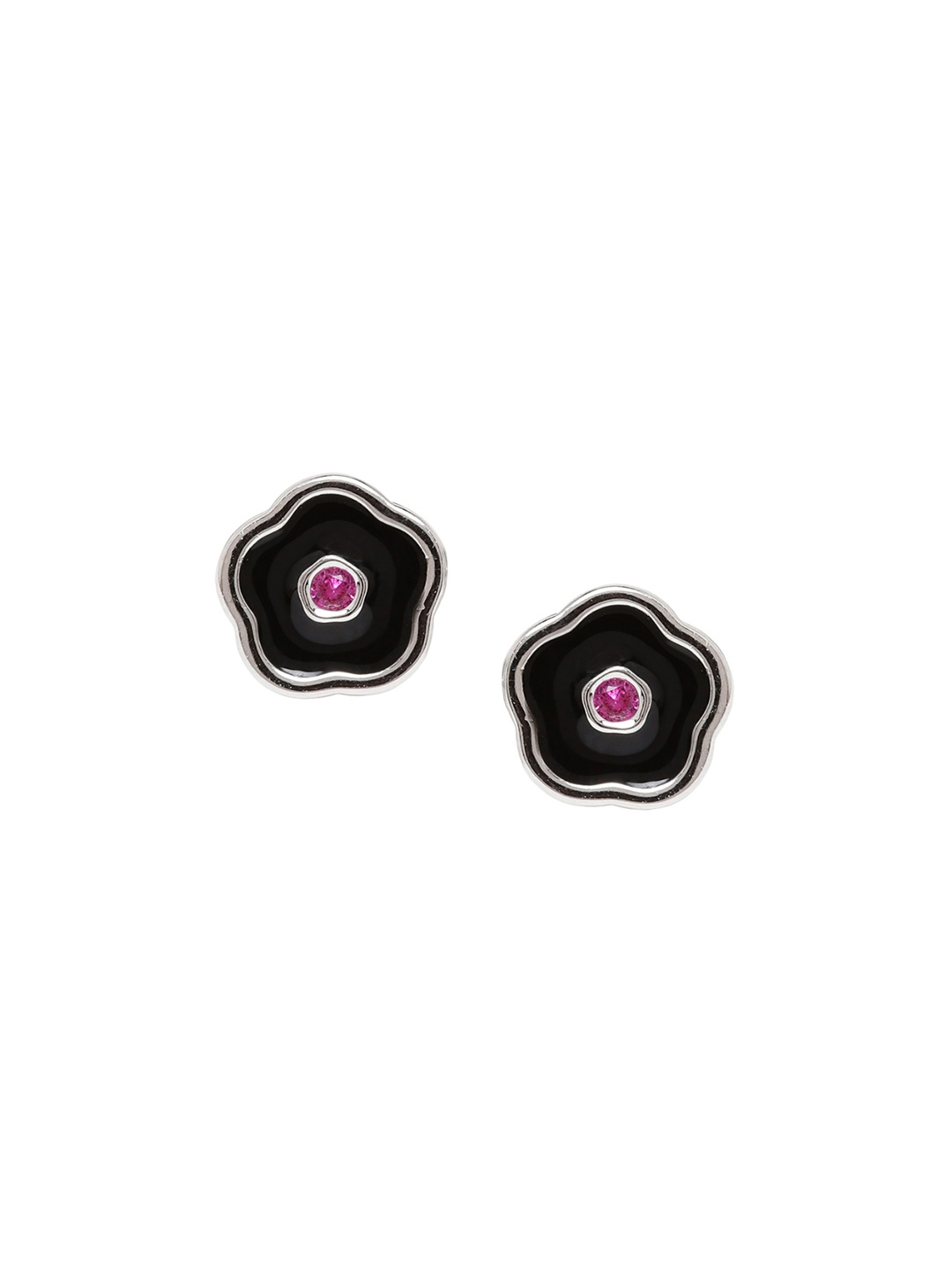 

JUPRA Silver Black Enamel Floral Studds925 Sterling Silver Earrings