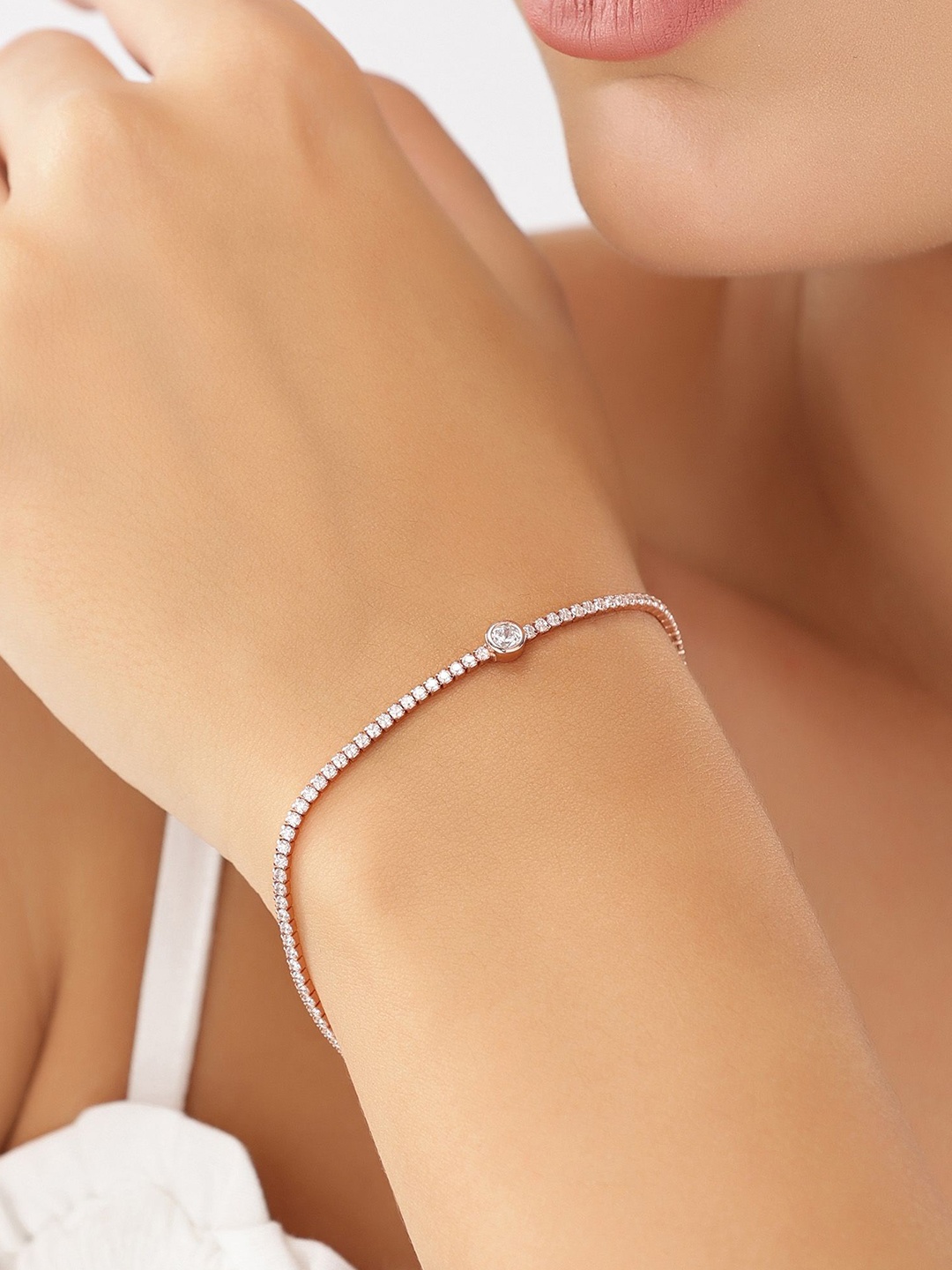 

JUPRA Rosegold Solitaire Circle 925 Sterling Silver Tennis Bracelet, Rose gold