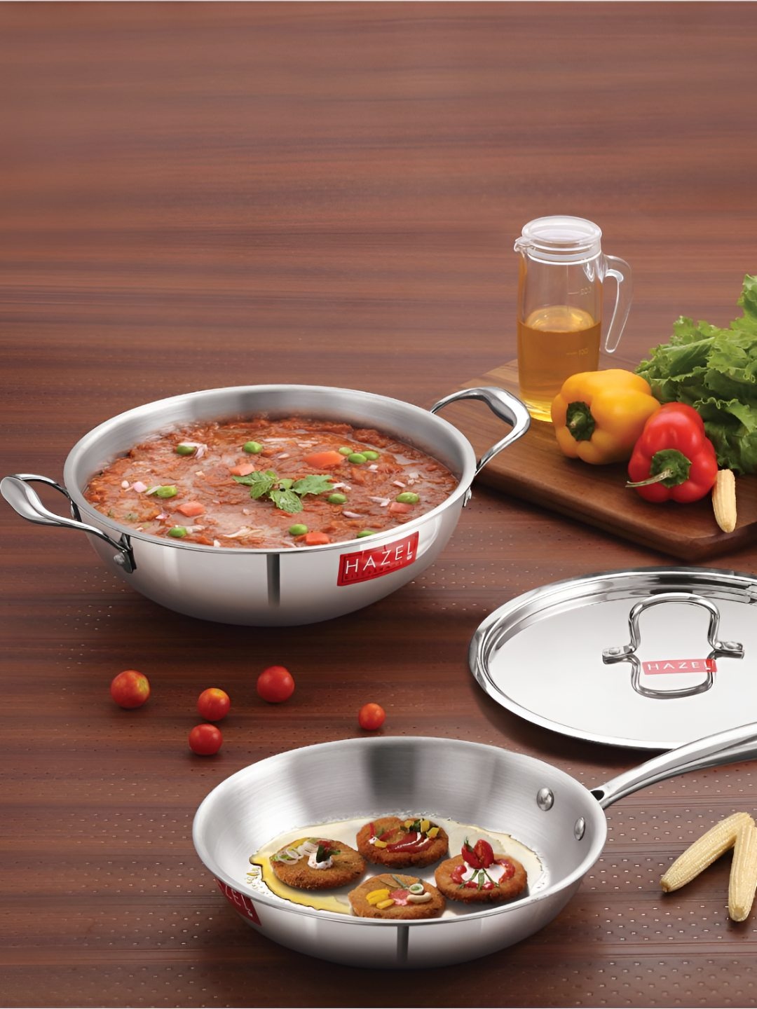 

HAZEL Silver Toned 2 Pieces Stainless Steel Kadhai & Fry Pan