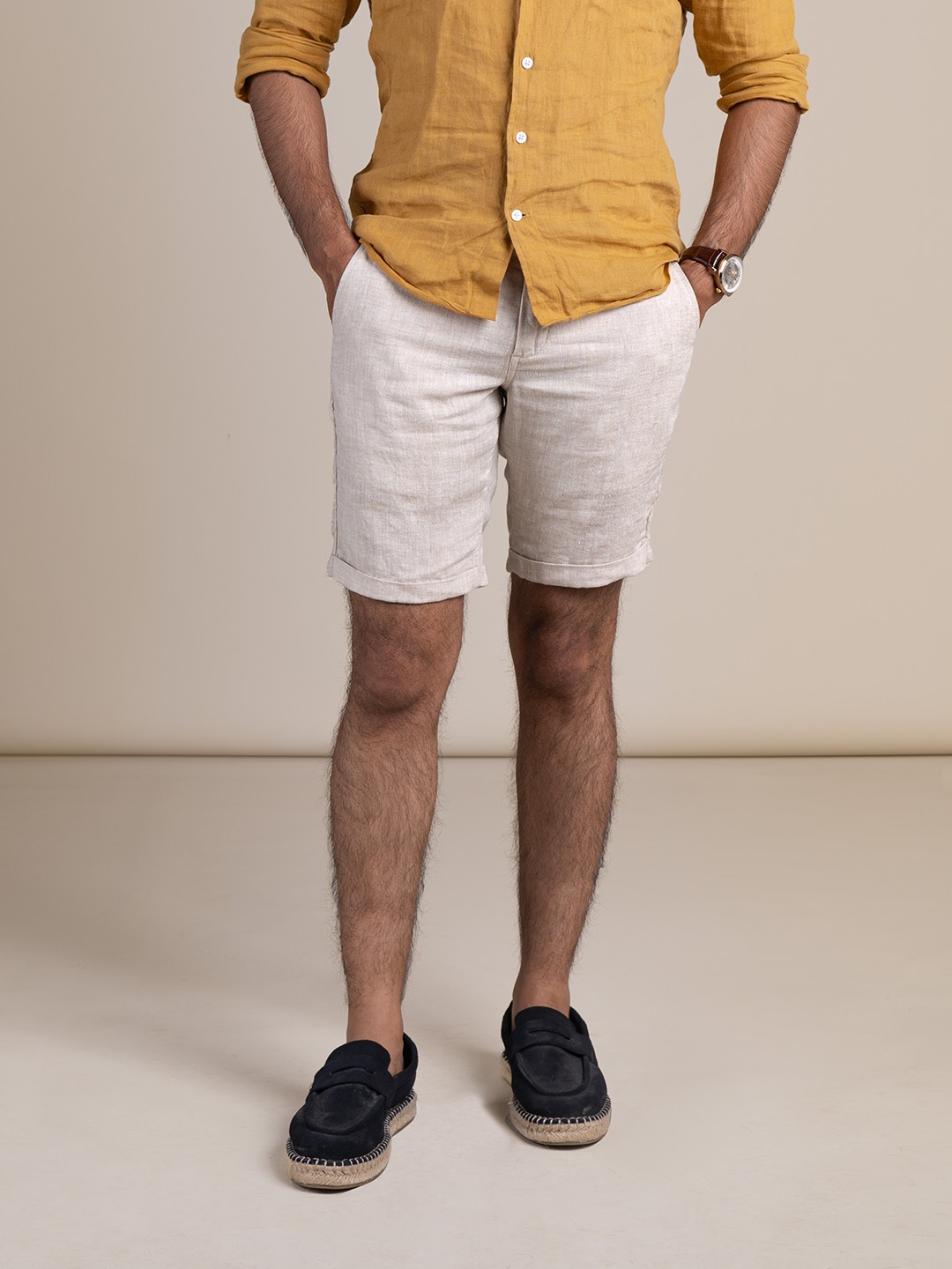 

Monks of Method Men Linen Mid-Rise Shorts, Cream