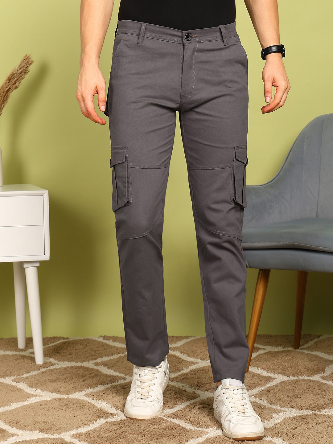

FUBAR Men Slim Fit Cargos Trousers, Grey