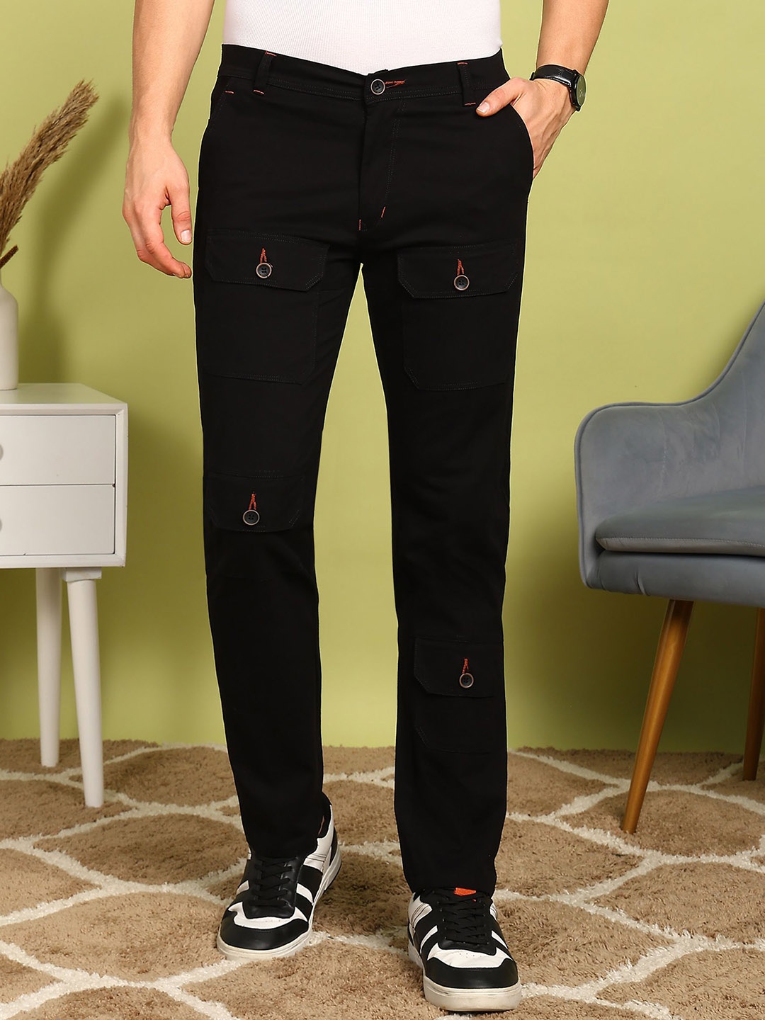 

FUBAR Men Slim Fit Cotton Cargos Trousers, Black