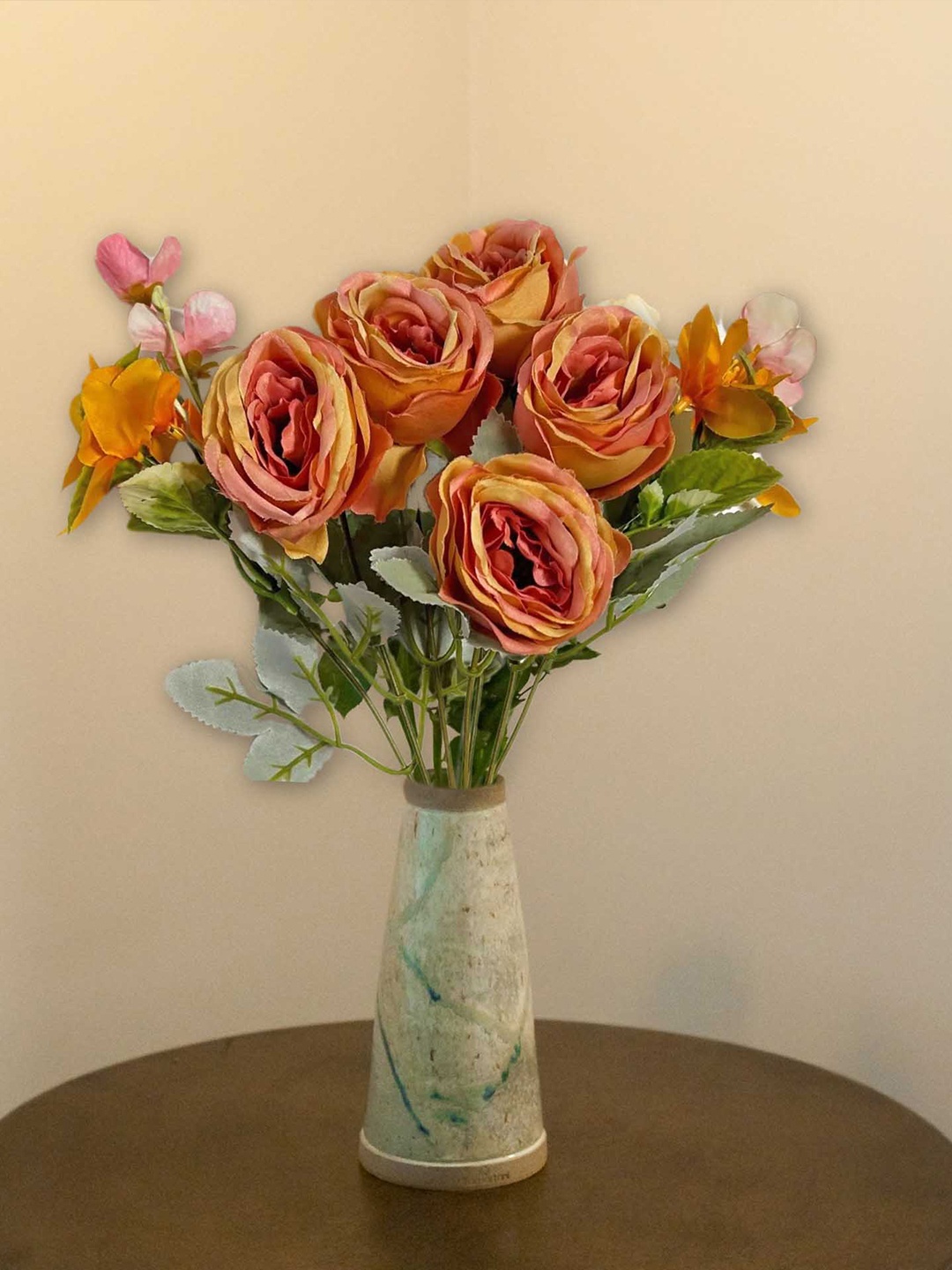 

ARTSY Orange & Green Rose Non Hanging Artificial Flower
