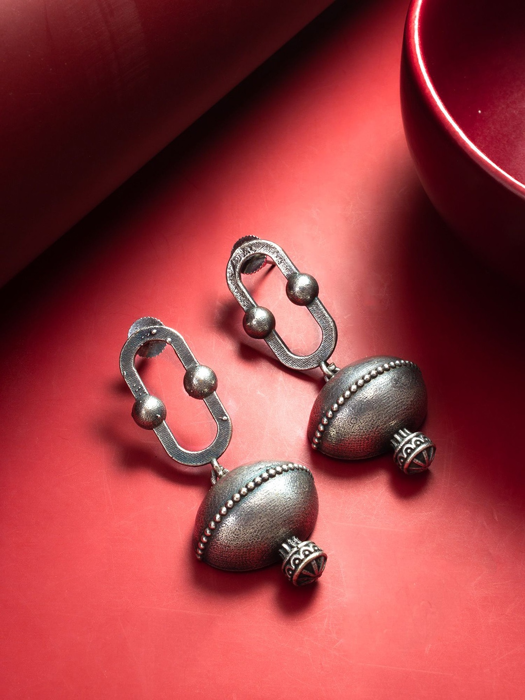 aadita Silver-Plated Contemporary Drop Earrings