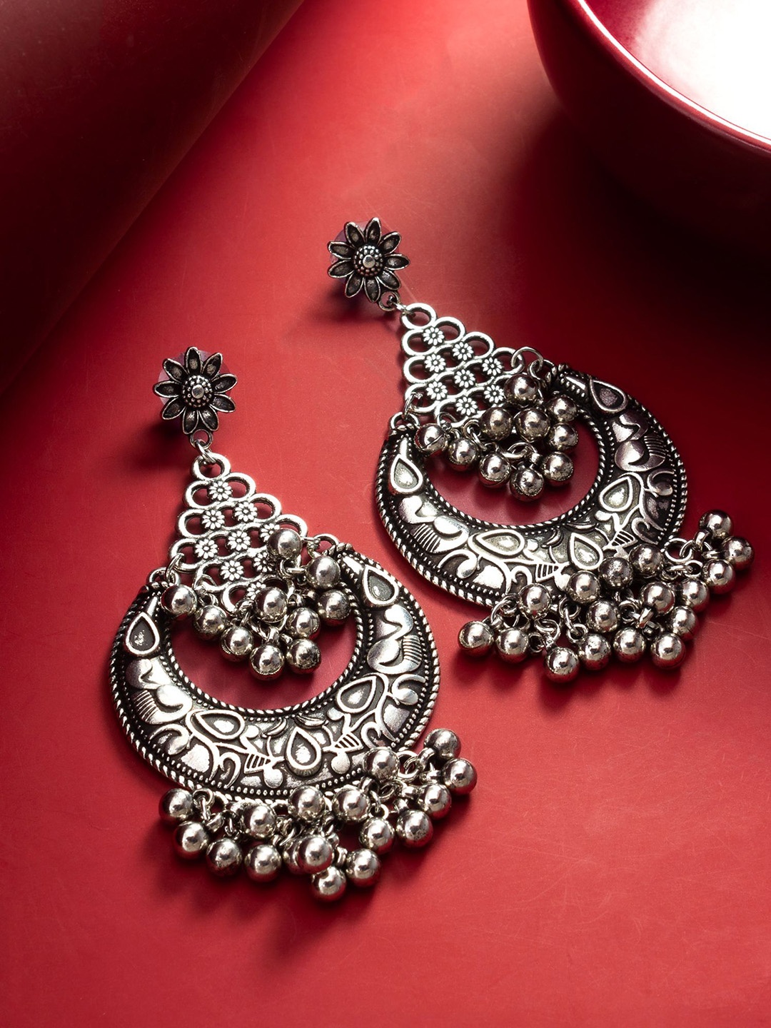 

aadita Silver-Plated Crescent Shaped Chandbalis