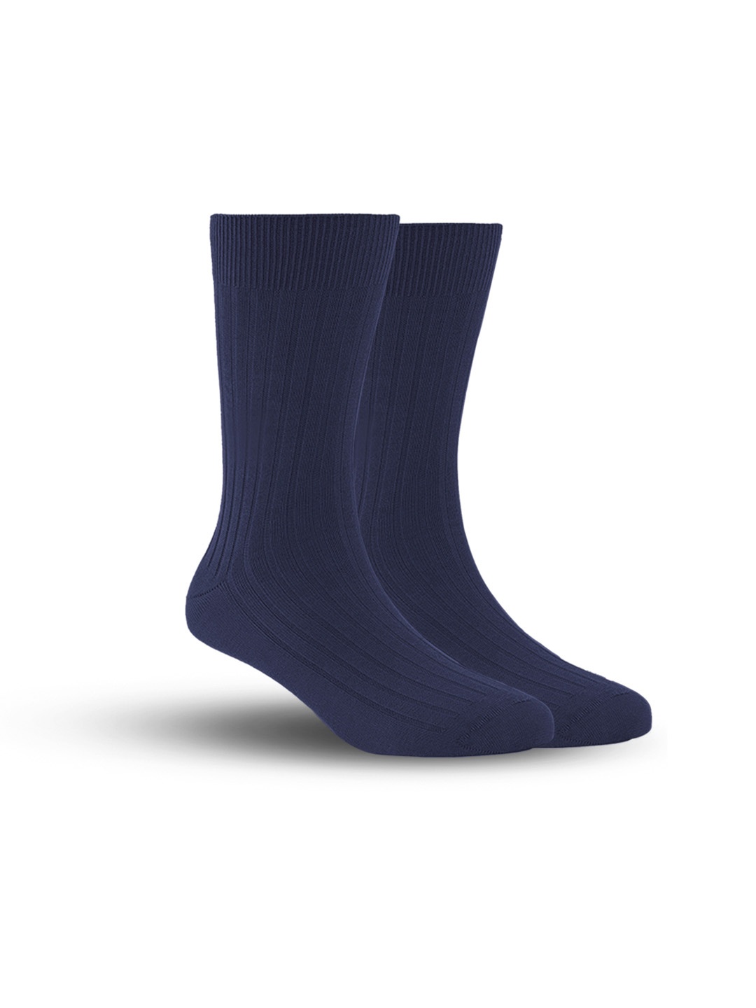 

FOOTPRINT Men 2 Pairs Anti Odour Organic Cotton Calf-Length Ribbed Bamboo Formal Socks, Navy blue