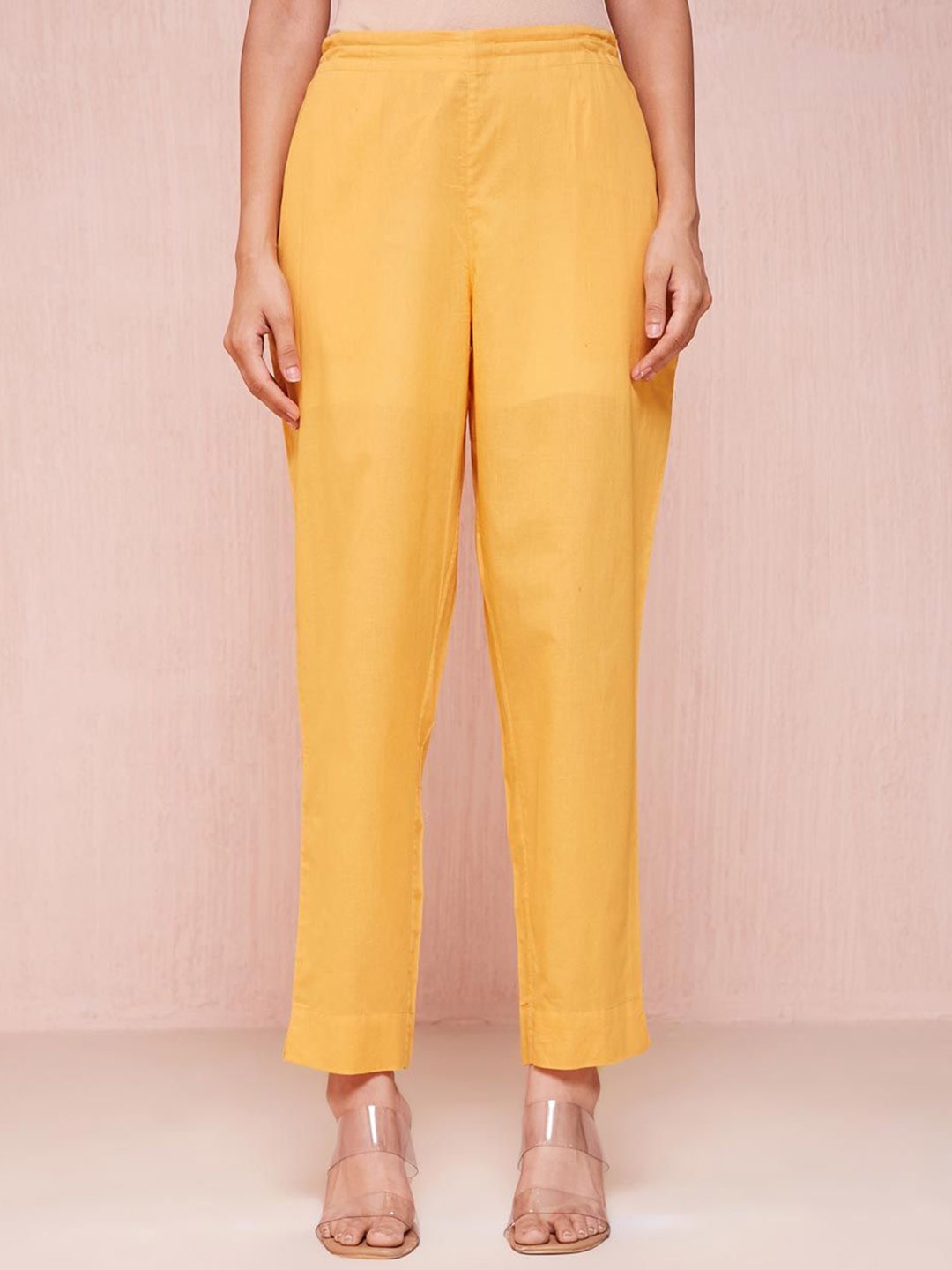 

Fabindia Women Mid Rise Regular Fit Trousers, Yellow