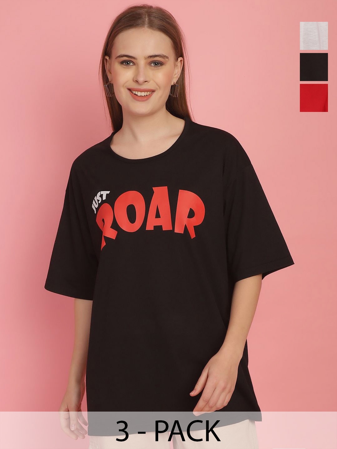 

VIMAL JONNEY Women Cotton Pack of 3 Printed T-shirt, Black