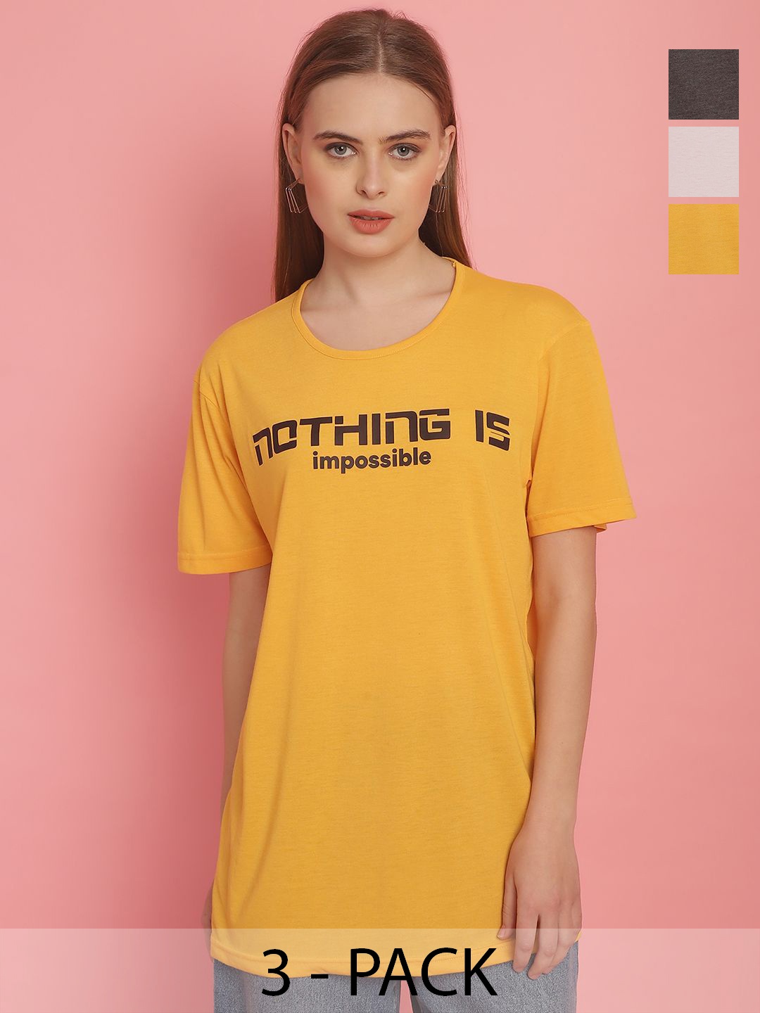 

VIMAL JONNEY Women Pack of 3 Printed T-shirt, Mustard