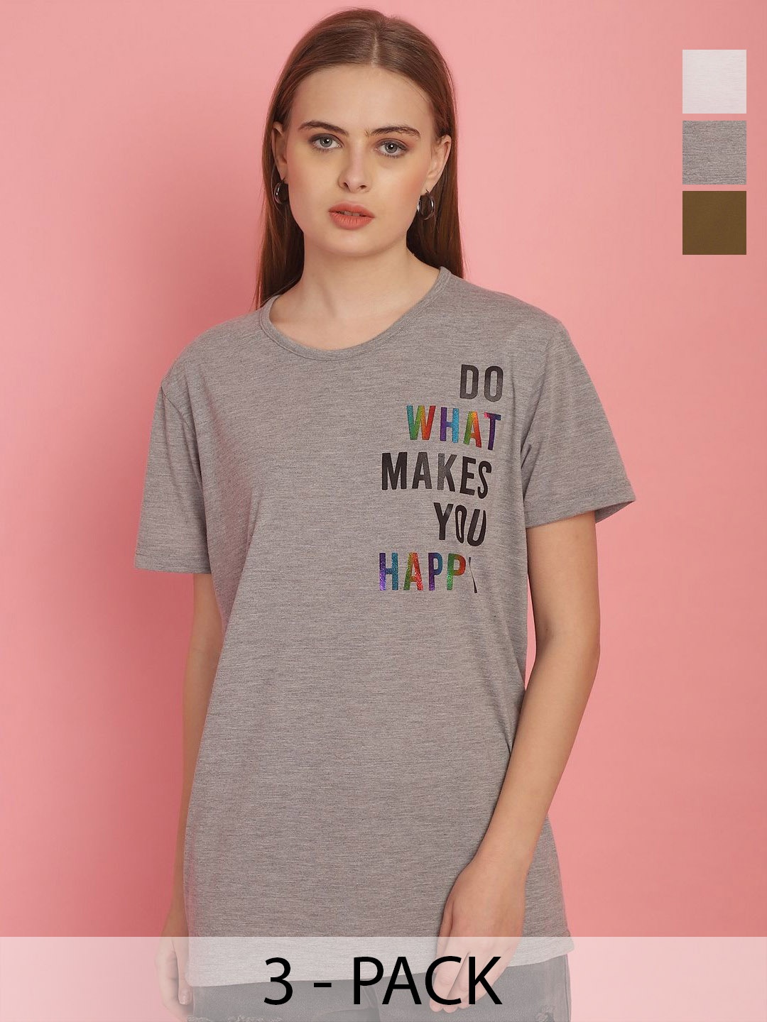 MACK JONNEY Women Typography 3 Applique T-shirt, Multi