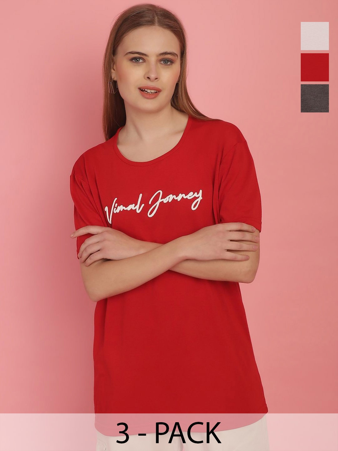 

VIMAL JONNEY Women 3 V-Neck Pockets T-shirt, Multi