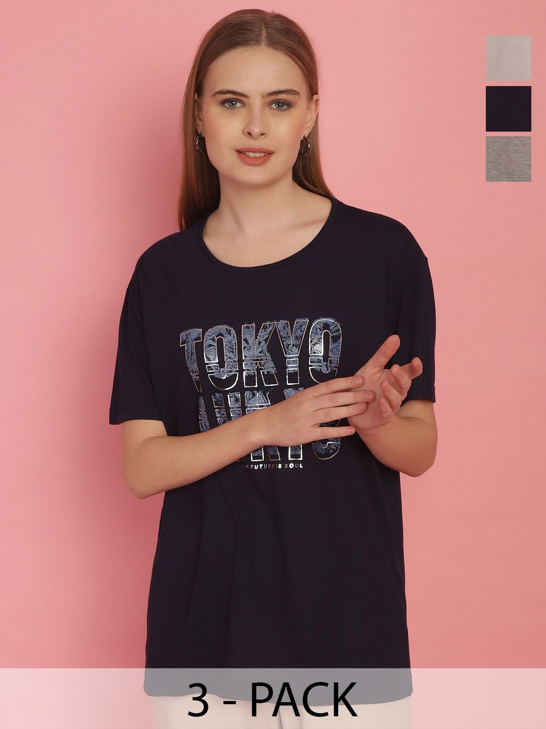 MACK JONNEY Women Typography 3 Printed Applique T-shirt, Multi