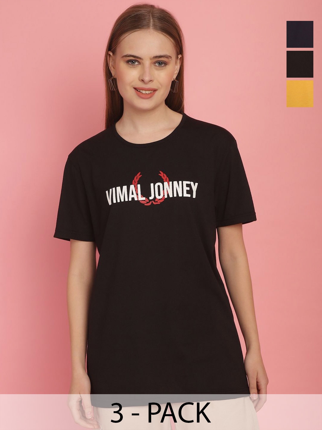 

VIMAL JONNEY Women Typography 3 Printed Applique T-shirt, Multi