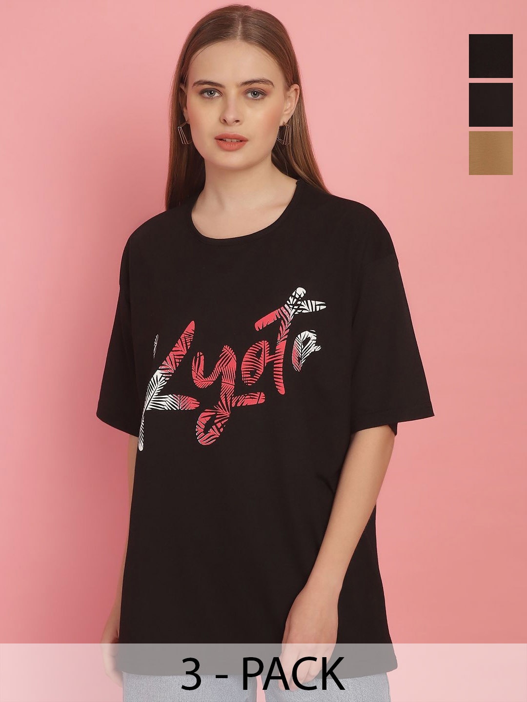 MACK JONNEY Women Typography 3 Printed Pockets T-shirt, Multi
