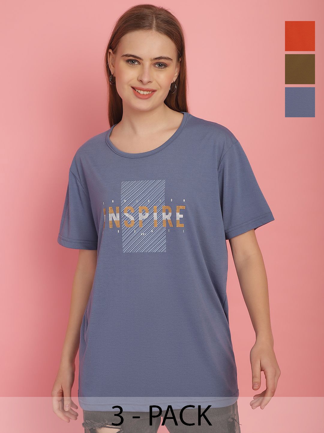 

MACK JONNEY Women Typography 3 Printed Applique T-shirt, Multi