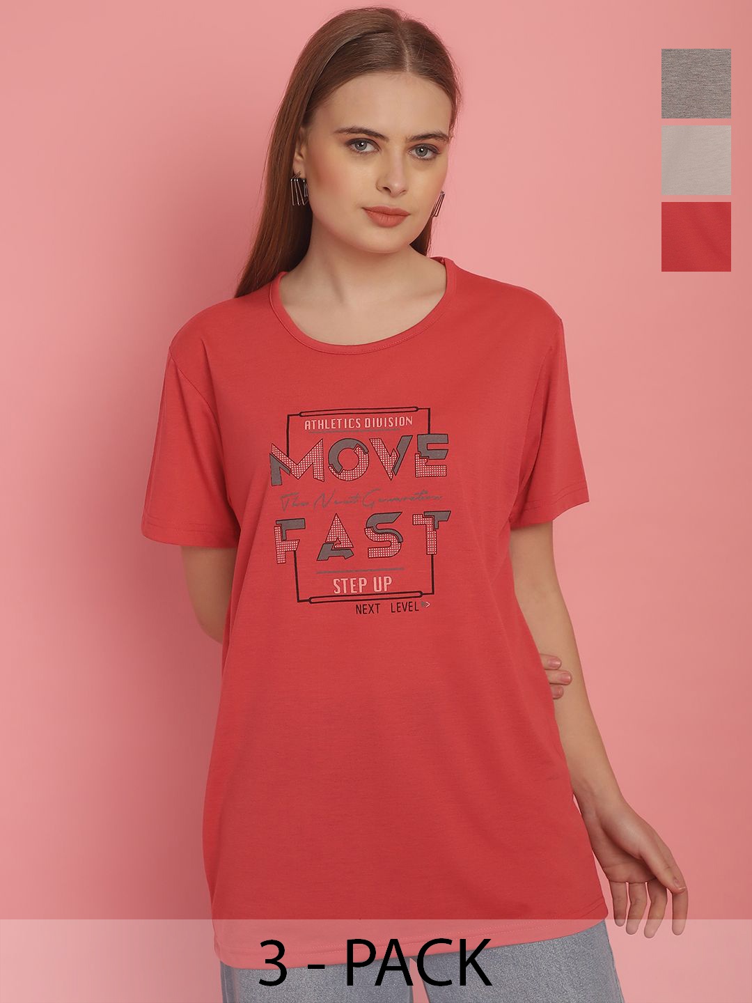 MACK JONNEY Women Typography 3 Printed Applique T-shirt, Multi