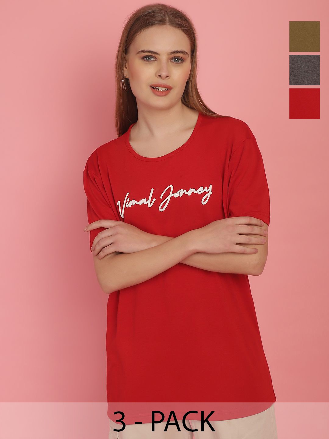 

VIMAL JONNEY Women Typography 3 Pockets T-shirt, Multi