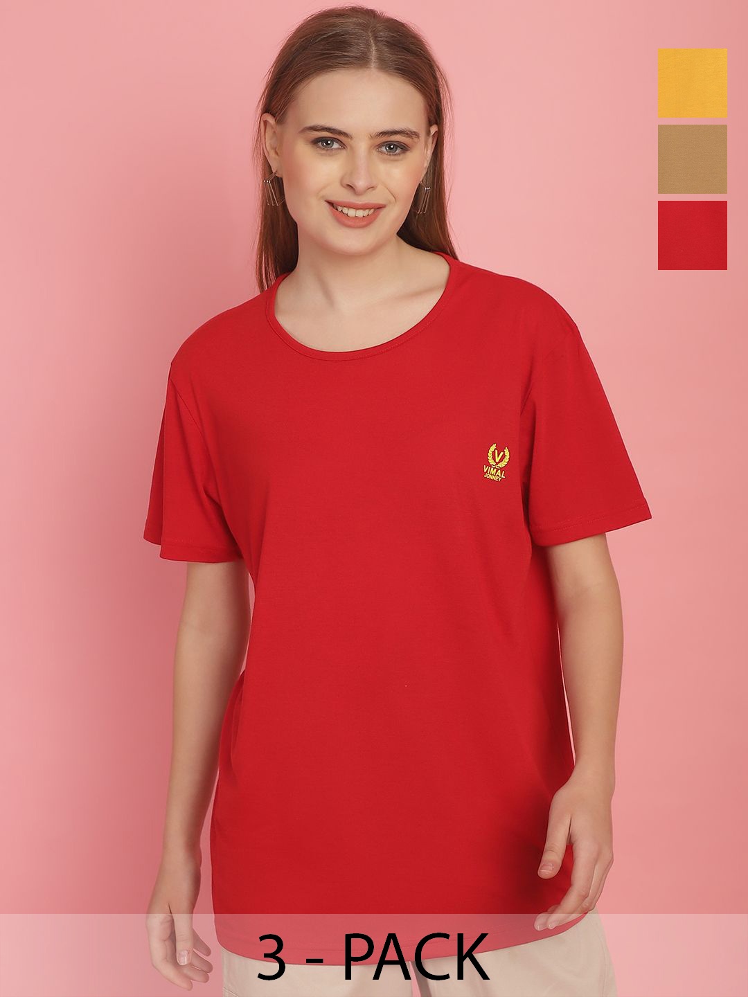

MACK JONNEY Women 3 V-Neck Applique T-shirt, Multi