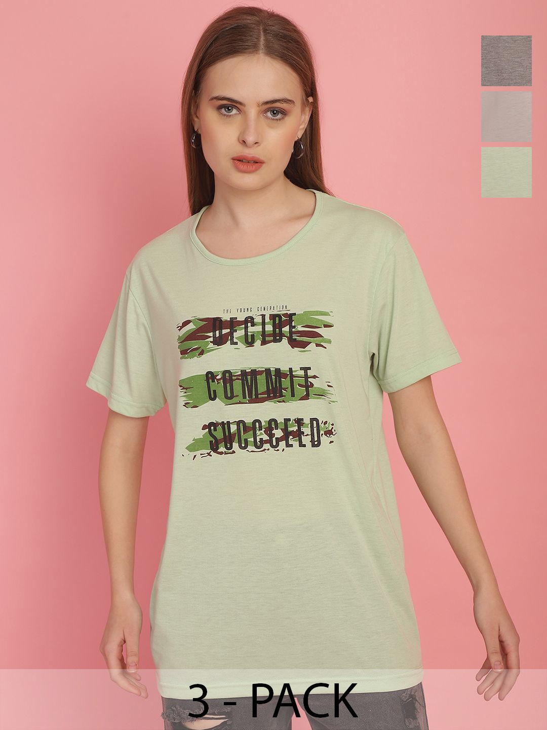 

MACK JONNEY Women Typography 3 Printed T-shirt, Multi