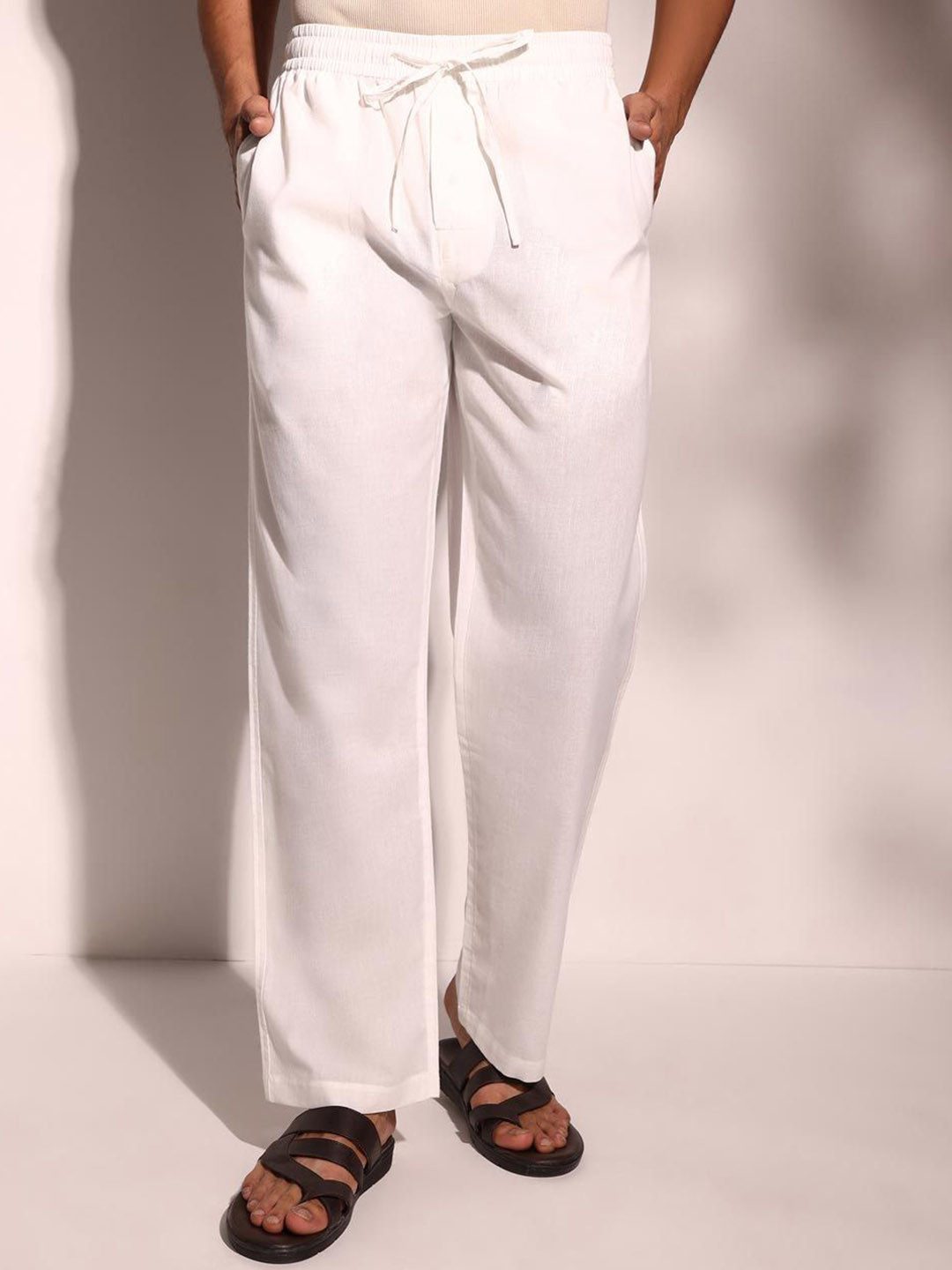 

Fabindia Men Cotton Mid-Rise Loose FitTrousers, White