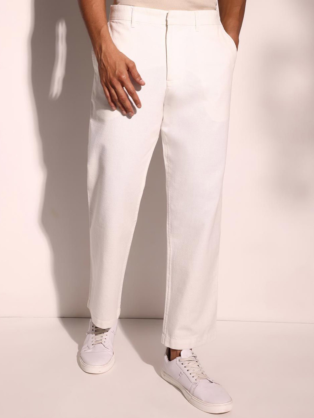 

Fabindia Men Straight Fit Mid-Rise Cotton Flat-Front Chinos Trousers, White