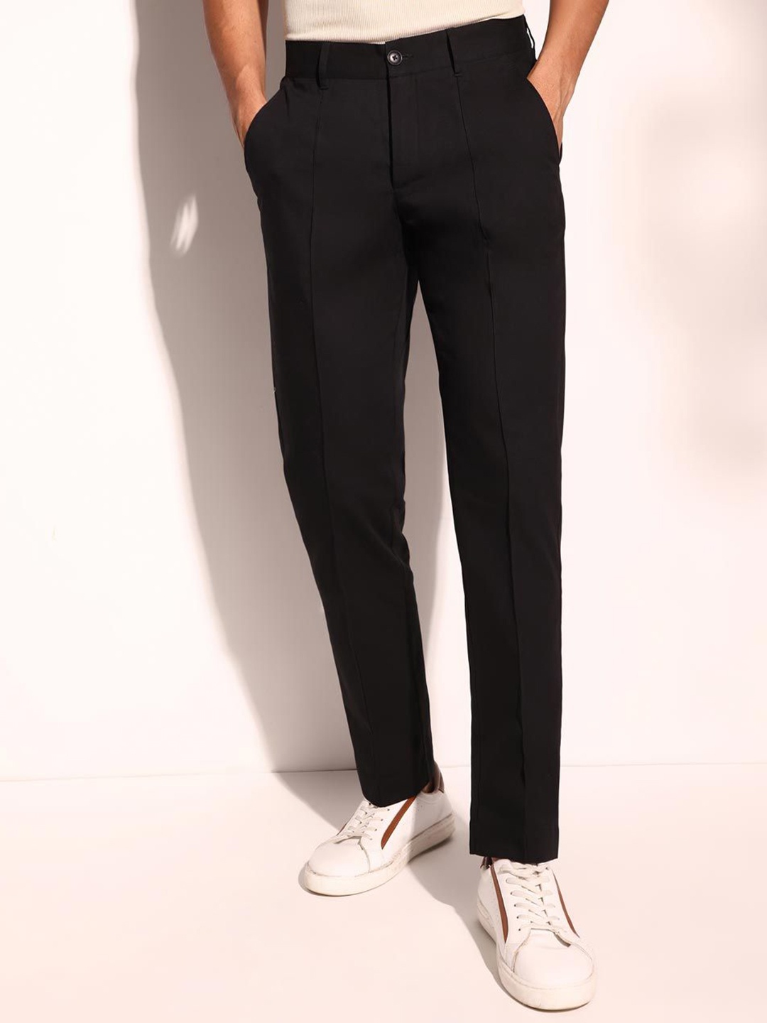 

Fabindia Men Slim Fit Chinos Trousers, Black