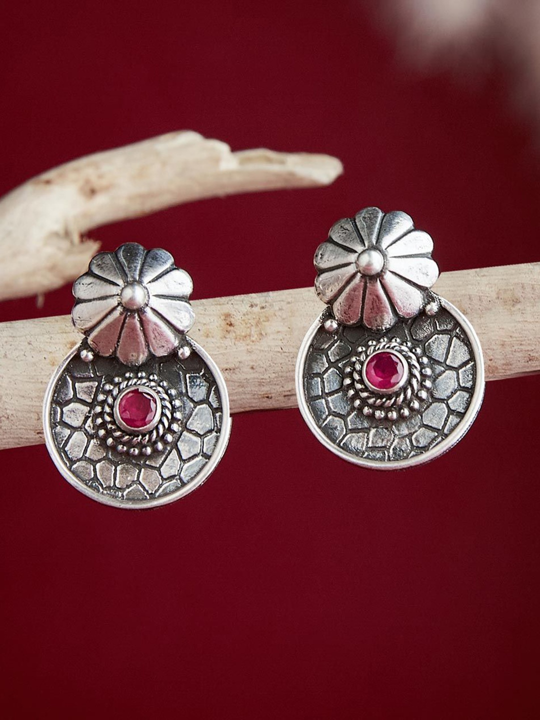 

Fabindia Stone-Studded Floral Drop Earrings, Silver