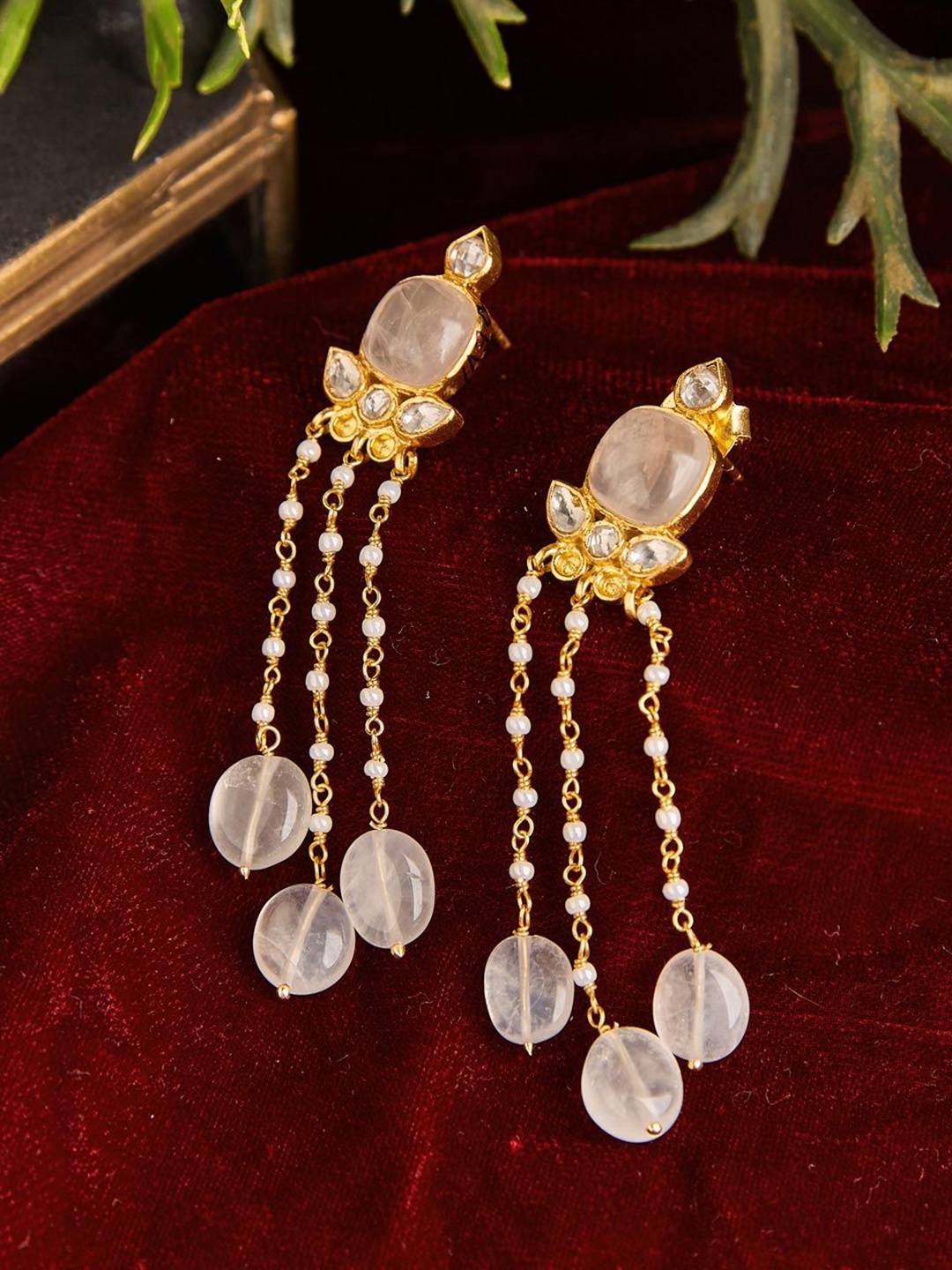 

Fabindia Stone Studded & Beaded Drop Earrings, Gold