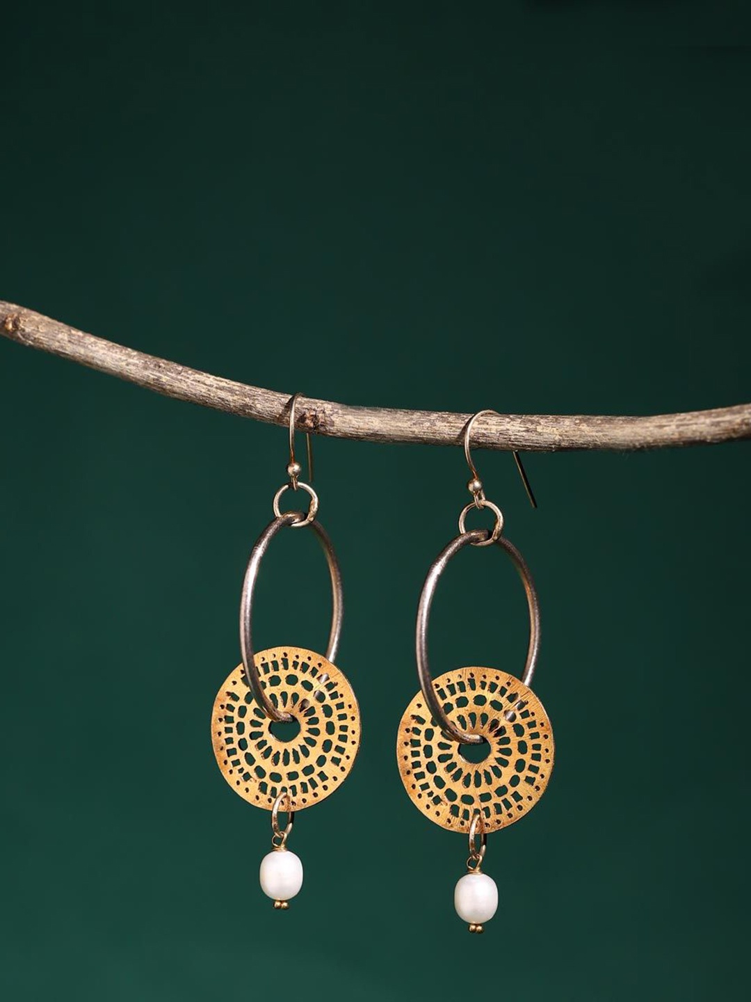 

Fabindia Silver Artificial Beads Beaded Circular Hoop Earrings