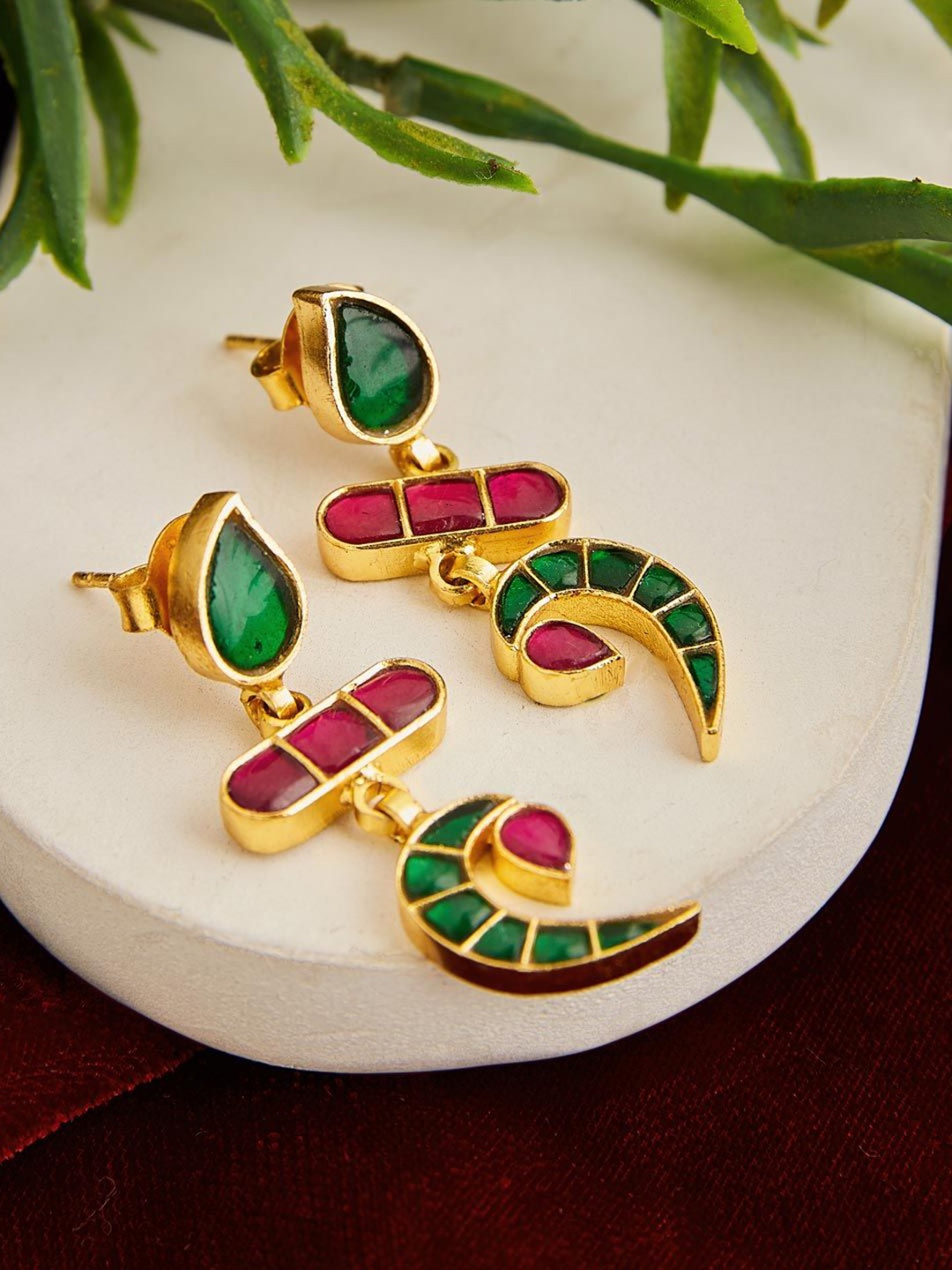 

Fabindia Stone-Studded Contemporary Silver Drop Earrings, Gold