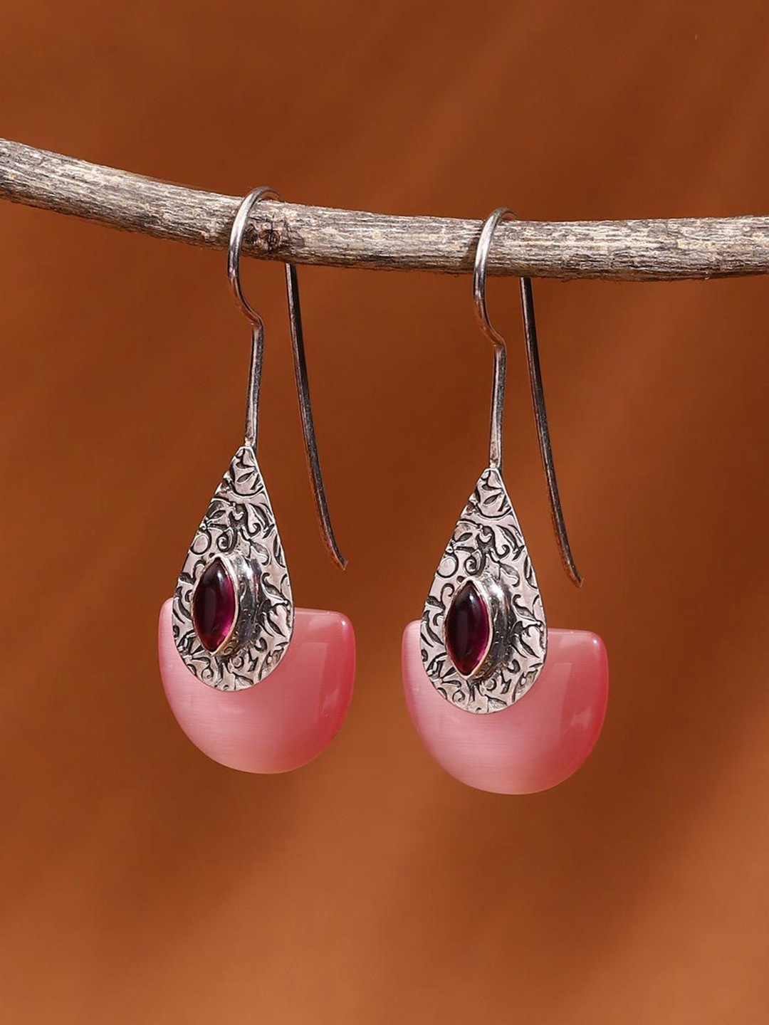 

Fabindia Stone-Studded Contemporary Drop Earrings, Silver