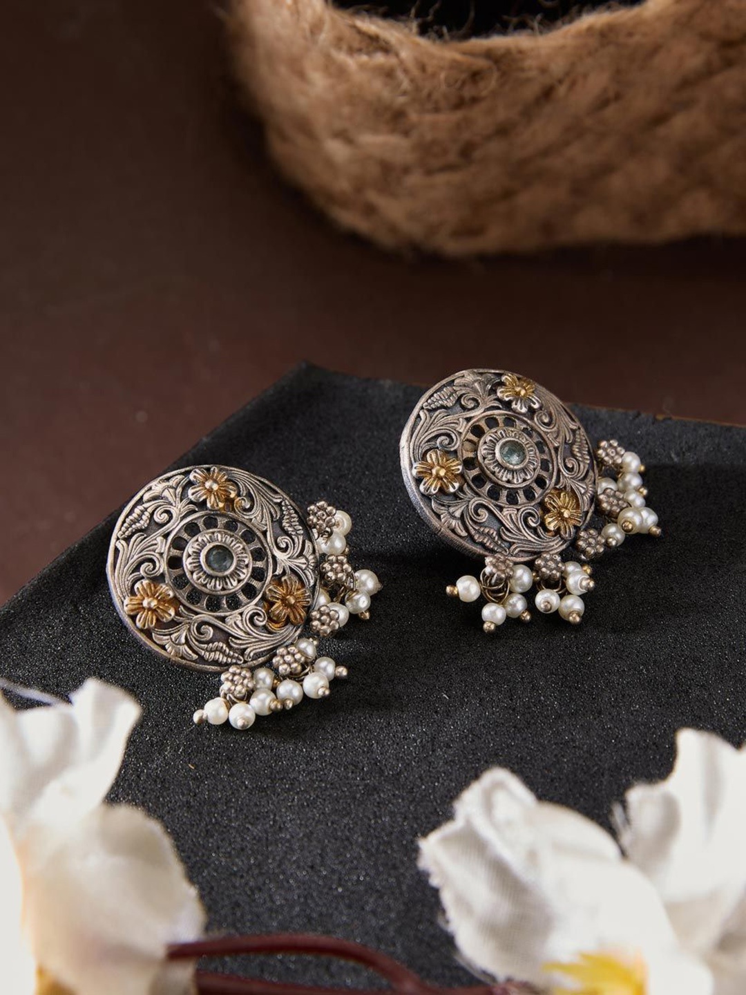 

Fabindia Contemporary Beaded Studs Earrings, Silver