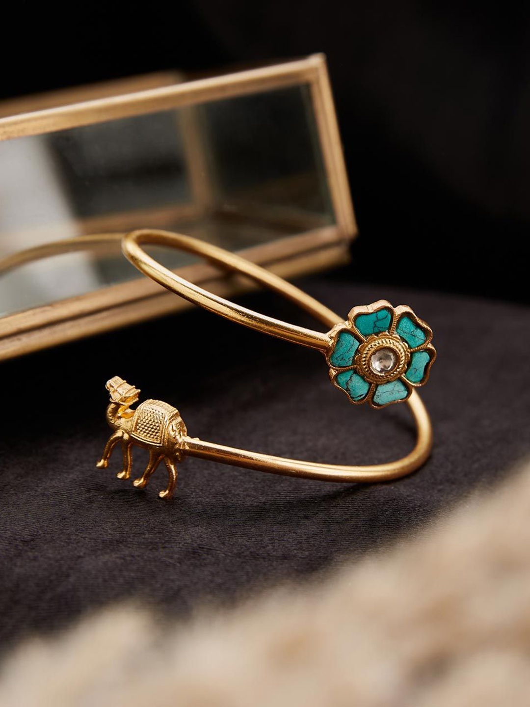 

Fabindia Floral Stone-Studded Cuff Bracelet, Gold