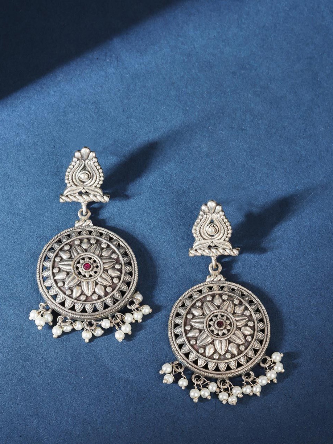 

Fabindia Contemporary Shaped Beaded Jhumkas, Silver