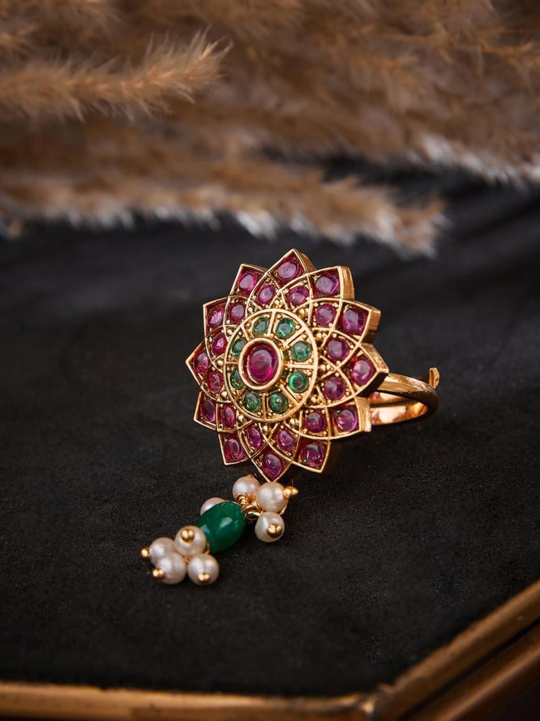 

Fabindia Gold Plated Artificial Stones Studded & Beaded Finger Ring